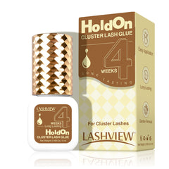 LASHVIEW Upgrade bottle shows precise glue for long-lasting lash clusters.