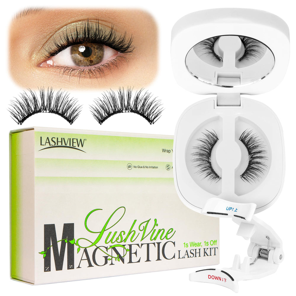 LASHVIEW Upgrade soft magnetic eyelashes with applicator for quick, glue-free wear.