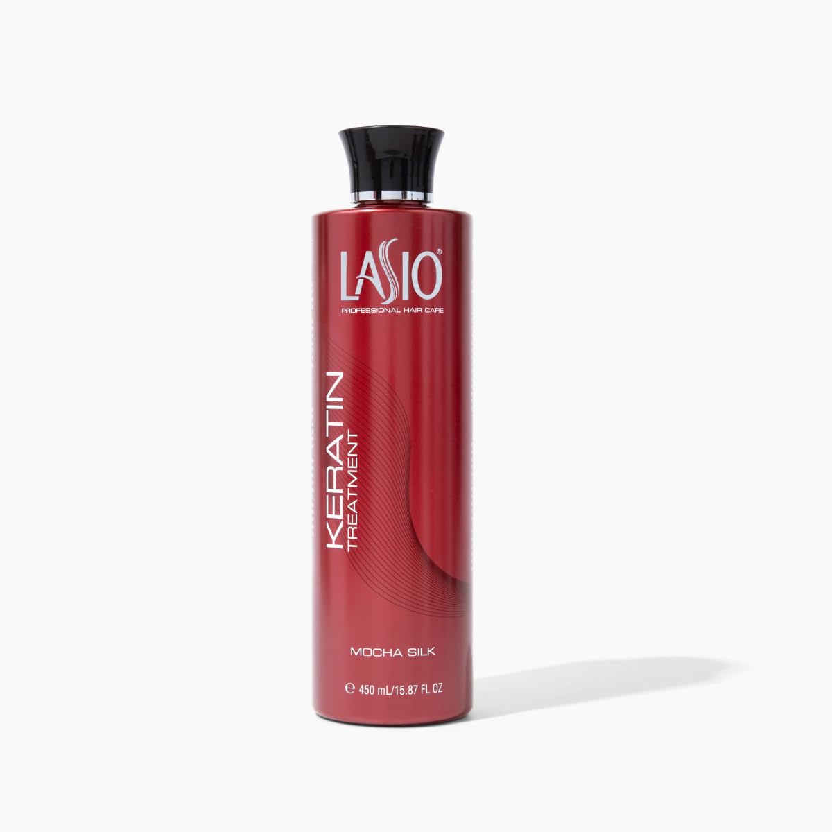 Lasio Mocha Silk Keratin Treatment bottle demonstrates frizz control and salon-grade shine