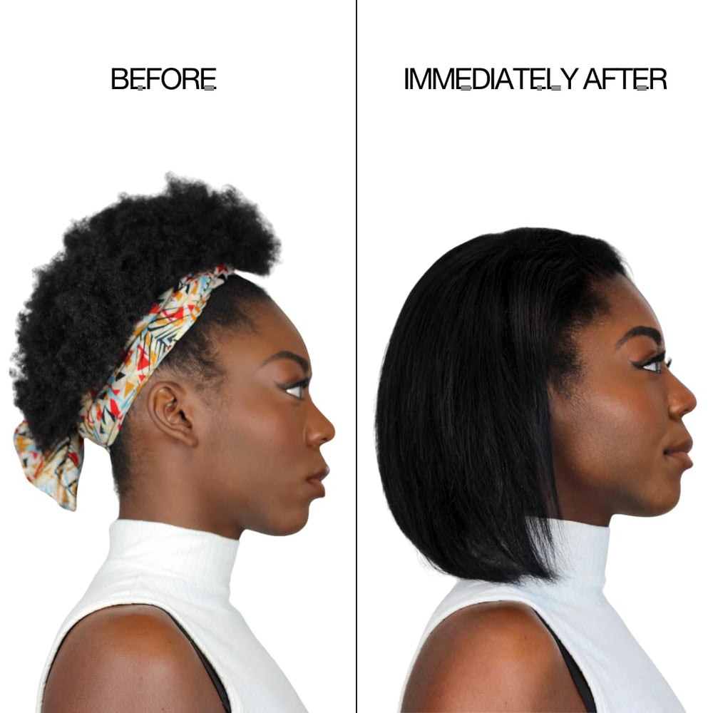 Hair treatment being applied at home with instant frizz-free smoothing