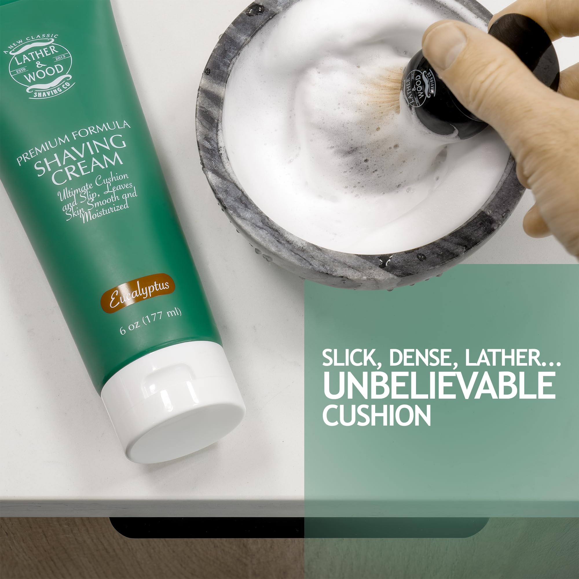 Lather & Wood Shaving Co After-shave skin feels soft and refreshed.