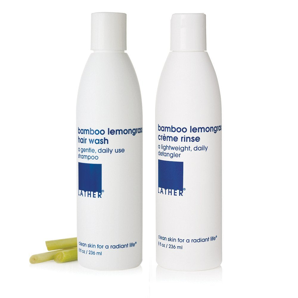 LATHER Bamboo Lemongrass Conditioner label indicates cruelty-free sourcing and responsibly derived ingredients.