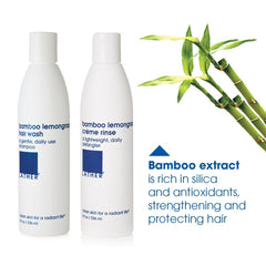 LATHER Bamboo Lemongrass Conditioner pump highlights nourishing formula for smooth, shiny hair.