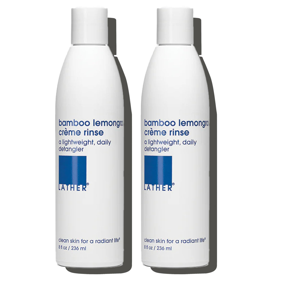LATHER Bamboo Lemongrass Crème Rinse bottle closeup for lightweight detangling