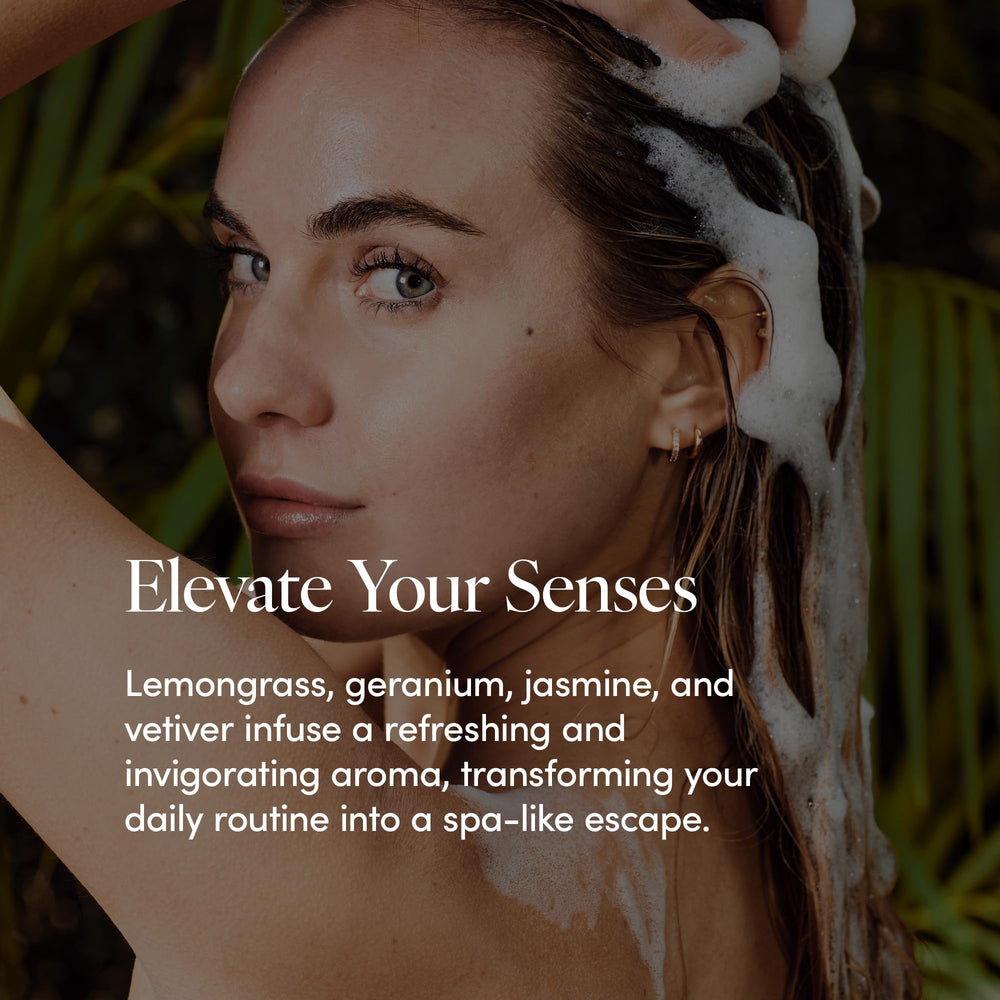 LATHER Bamboo Lemongrass Crème Rinse being applied to damp hair to detangle