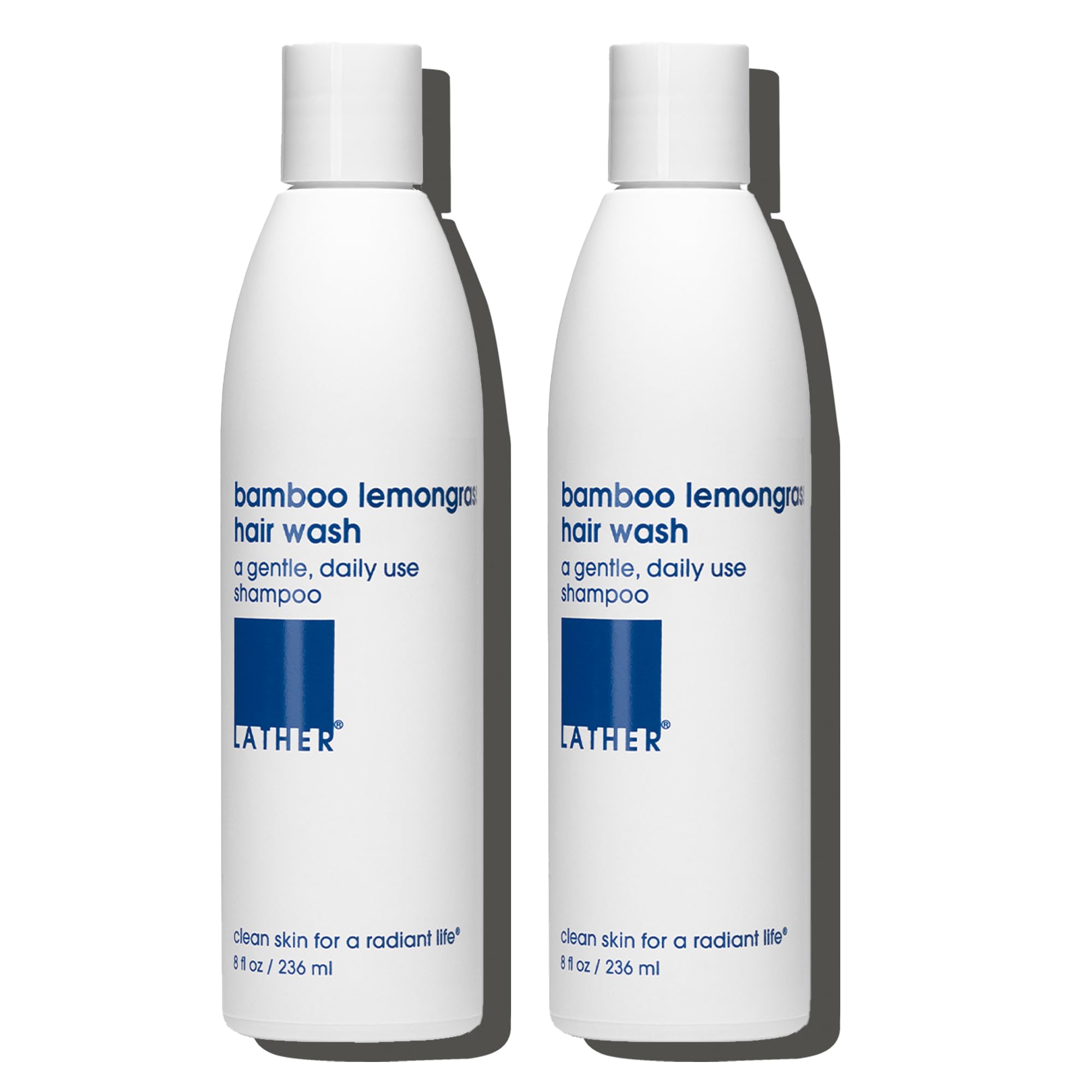 LATHER Bamboo Lemongrass Hair Wash bottle for daily cleansing, gentle on color-treated hair.