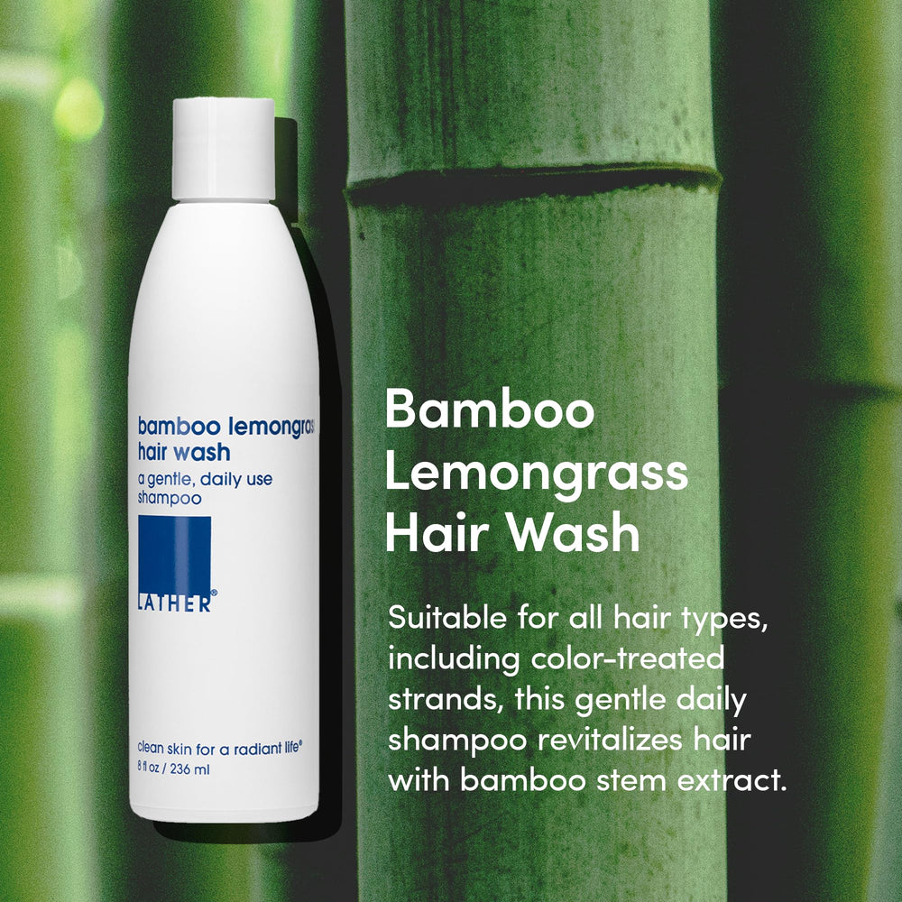 LATHER Bamboo Lemongrass Hair Wash foamy lather ready for cleansing.