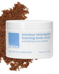 LATHER Bamboo Lemongrass Scrub bottle ready for refreshing exfoliation.
