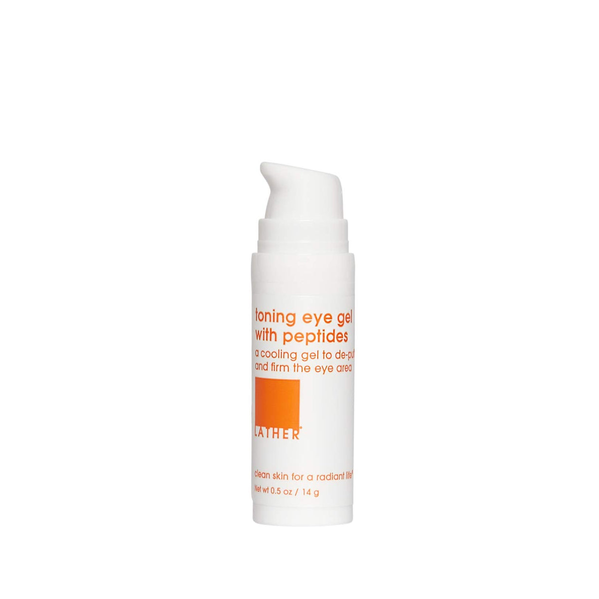 LATHER Toning Eye Gel peptides tube showing cooling under-eye care