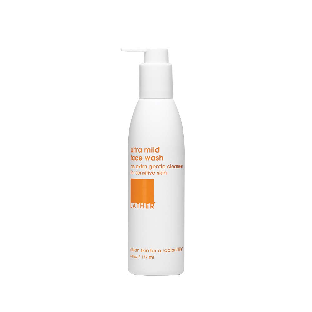 LATHER Ultra Mild Face Wash bottle shows gentle hydration for sensitive skin.