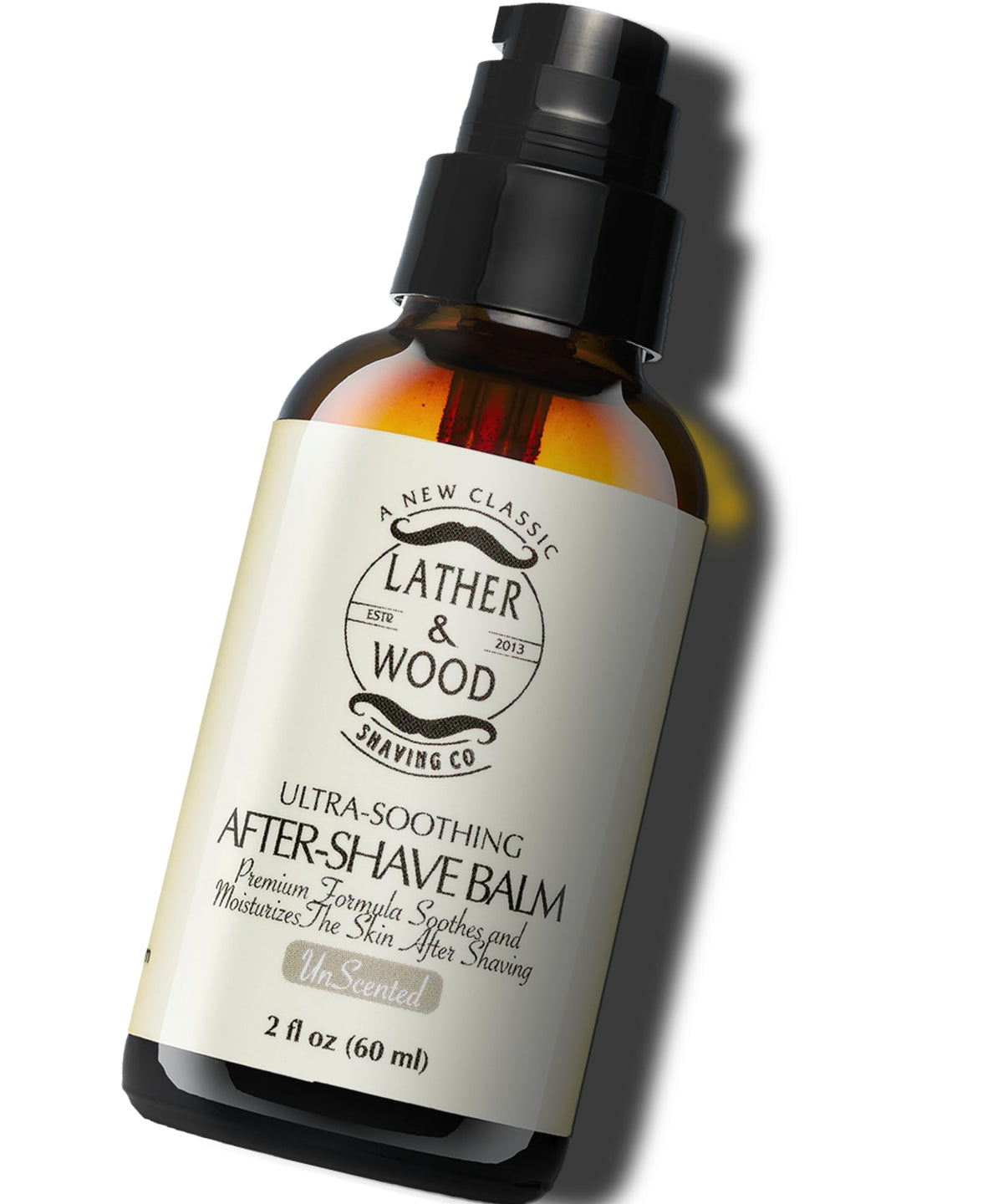 Lather & Wood Unscented Aftershave Balm bottle for fragrance-free post-shave hydration.