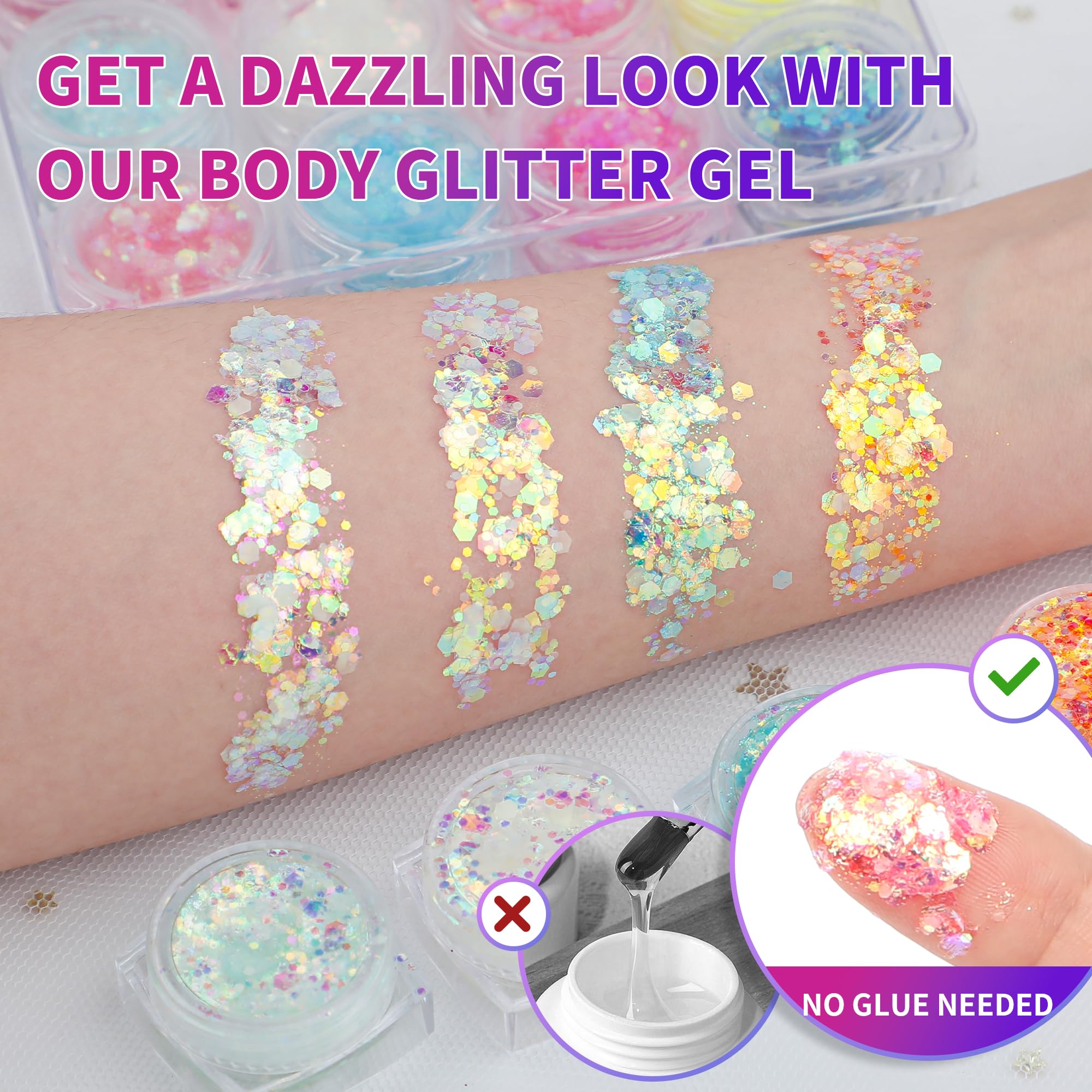 LATIBELL includes 12 jars delivering holographic shine options.
