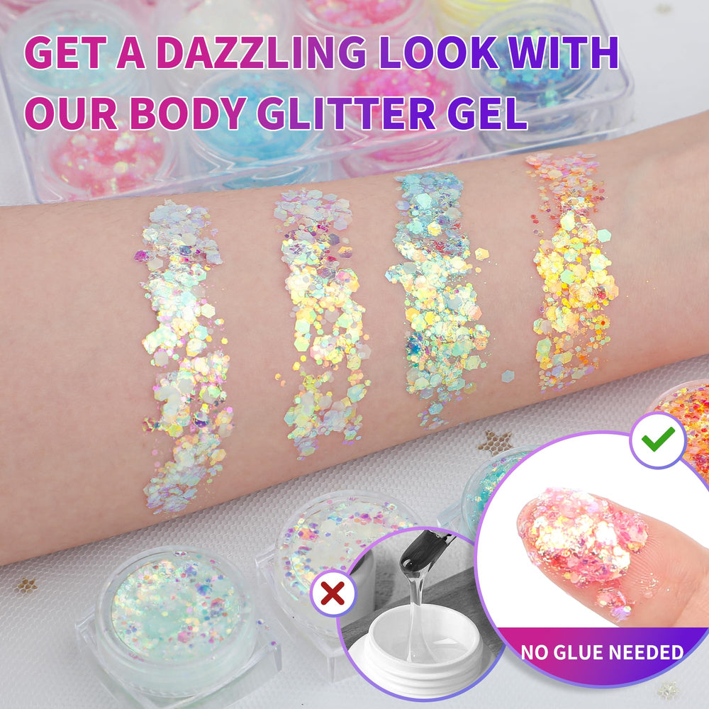LATIBELL includes 12 jars delivering holographic shine options.