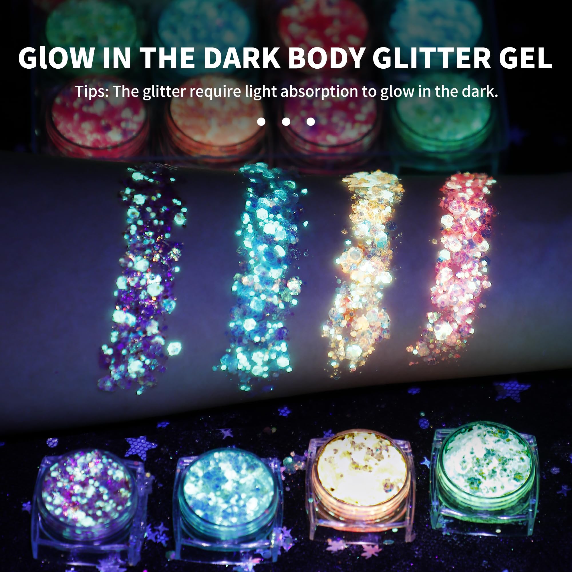 LATIBELL self-adhesive glitter for eyes, cheeks, and hair accents.