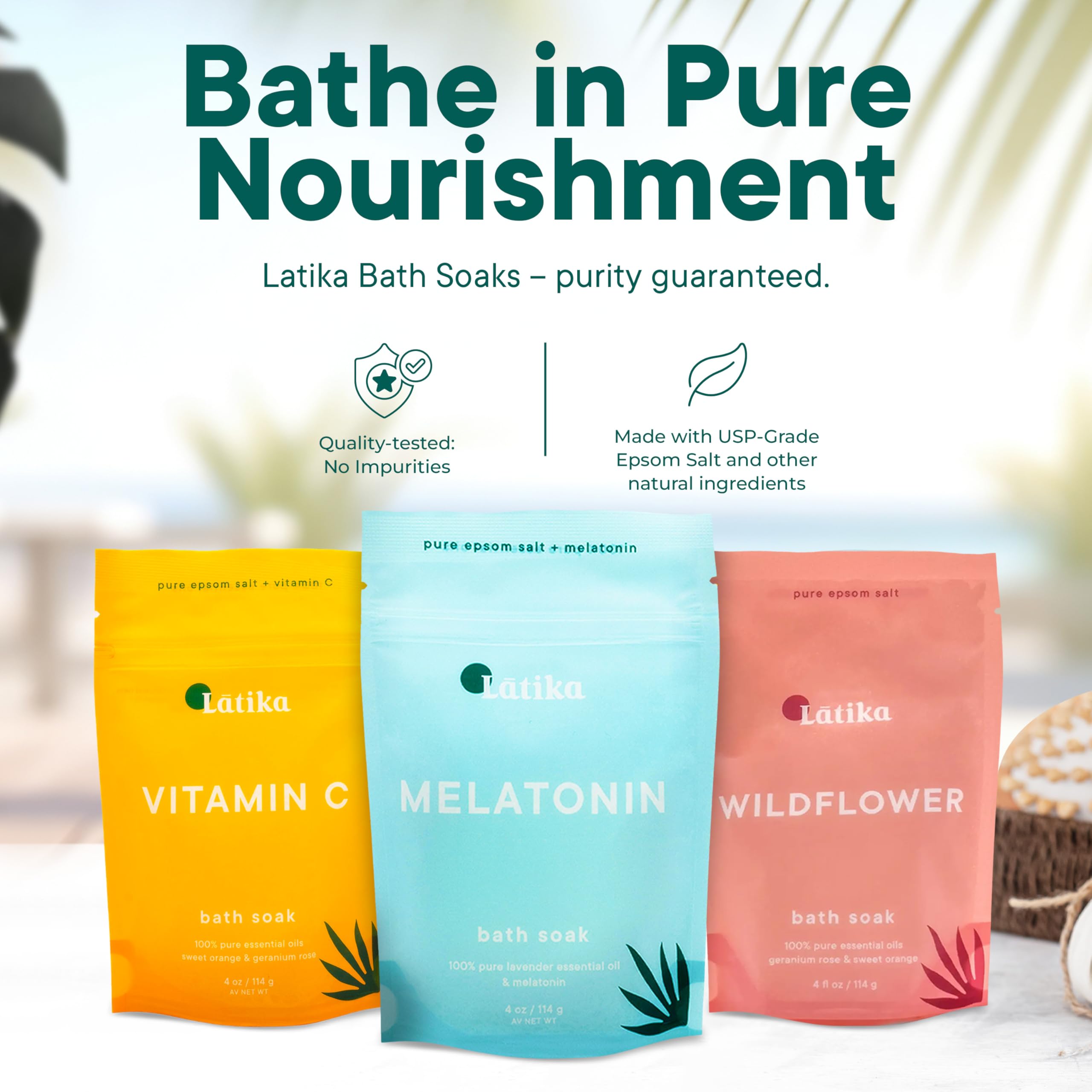 Latika Soaks Melatonin packshot promotes restful nights with lavender-infused soak salts