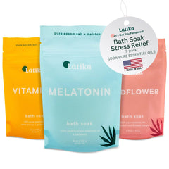 Latika Soaks Wildflower packshot highlighting calming bath salts for a calming soak
