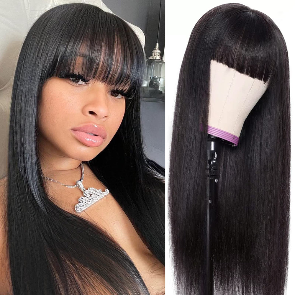 Lativ bangs straight wig 16-inch, effortless daily wear with natural look.