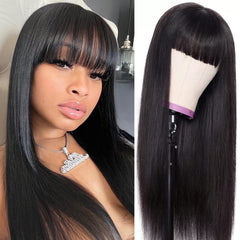 Lativ bangs straight wig 16-inch, effortless daily wear with natural look.