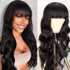 Lativ Body Wave Wig with Bangs, 20-inch front view, natural color, easy wear.