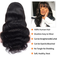 Lativ Body Wave Wig with Bangs, 20-inch side view, versatile daily look.