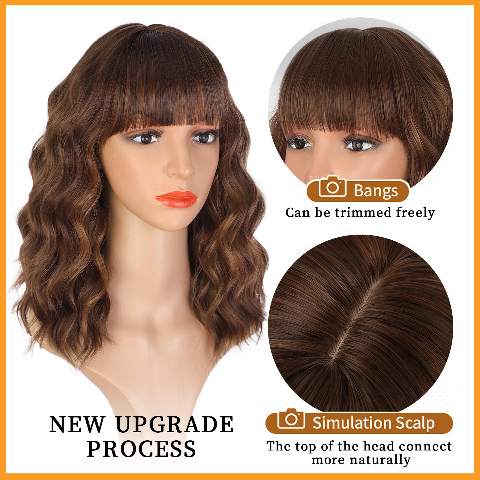 Lativ brown wig with bangs back view showing seamless blend and dark roots