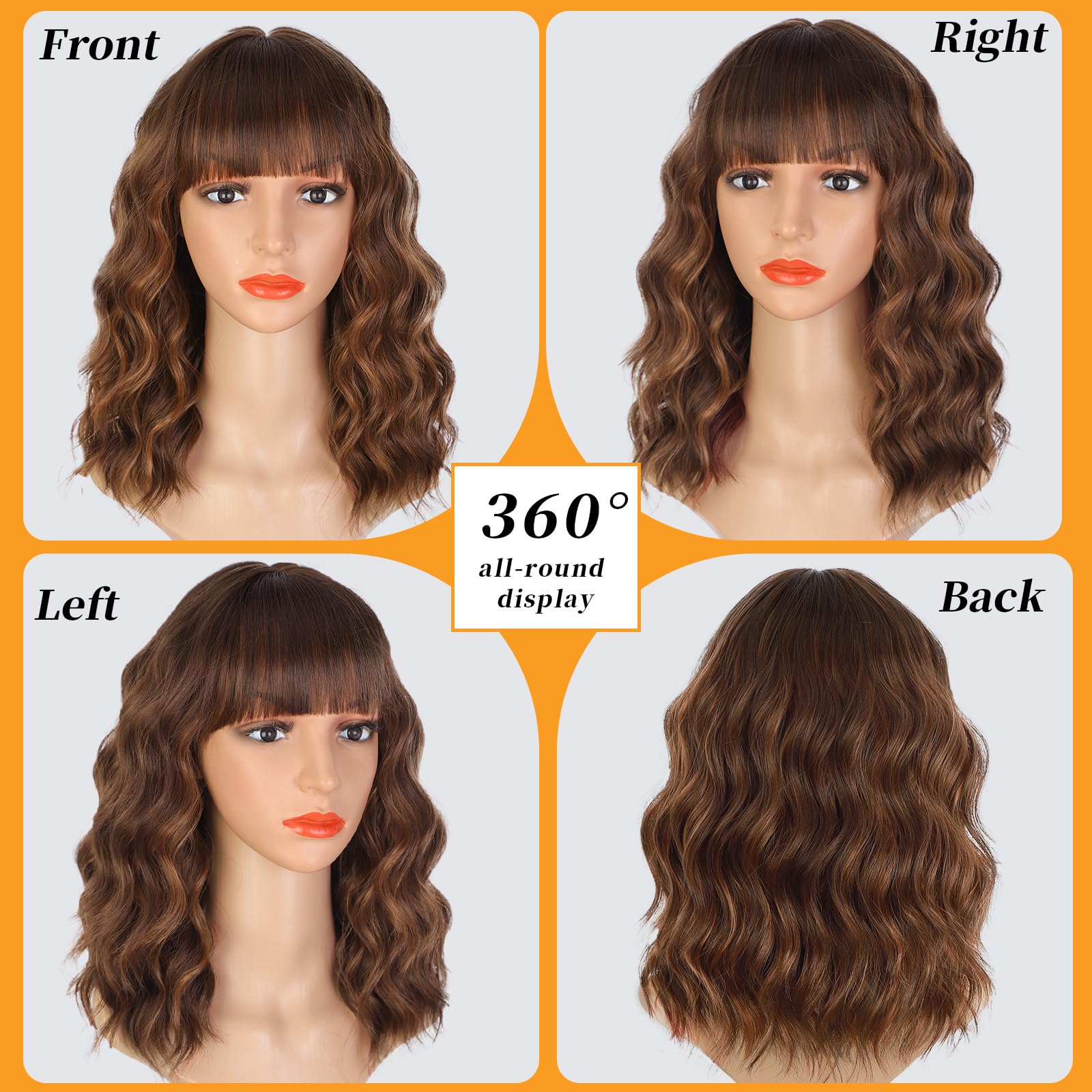 Lativ brown wig with dark roots and wavy highlights for cosplay