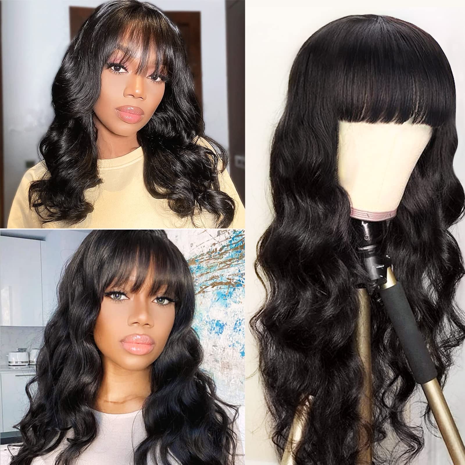 Lativ human hair wig with bangs, body wave texture for easy daily styling.