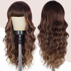 Lativ ombre wig with dark roots showing natural curls and volume.