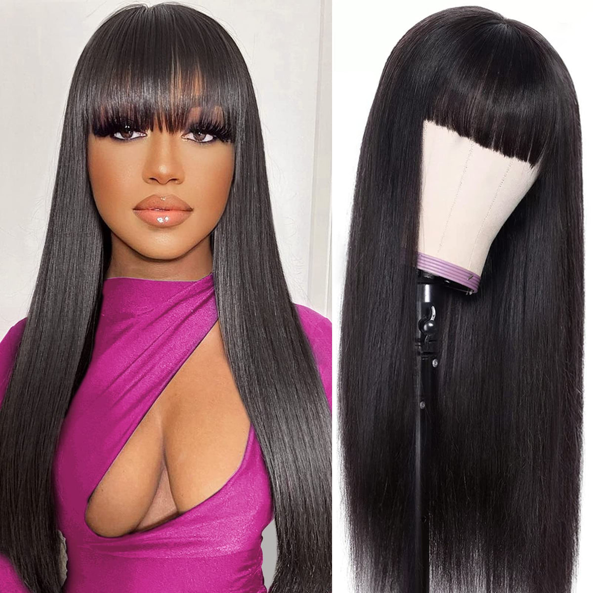 Lativ straight wig with bangs front view for quick daily styling.