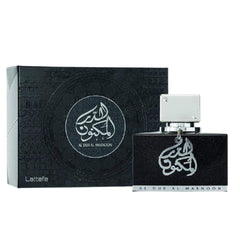 Lattafa Al Dur Al Maknoon Silver bottle front view, a fresh versatile fragrance for daily wear