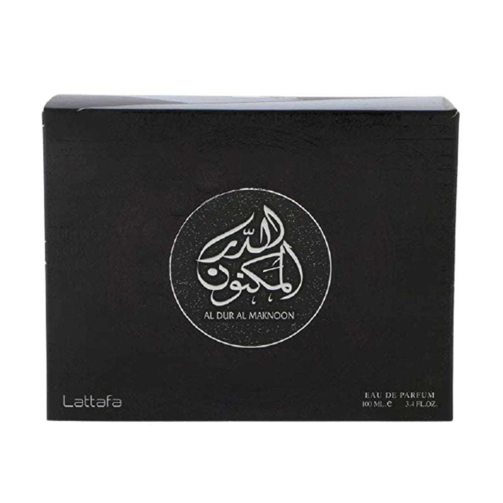 Lattafa Al Dur Al Maknoon Silver cap close-up, premium presentation ideal for gifting