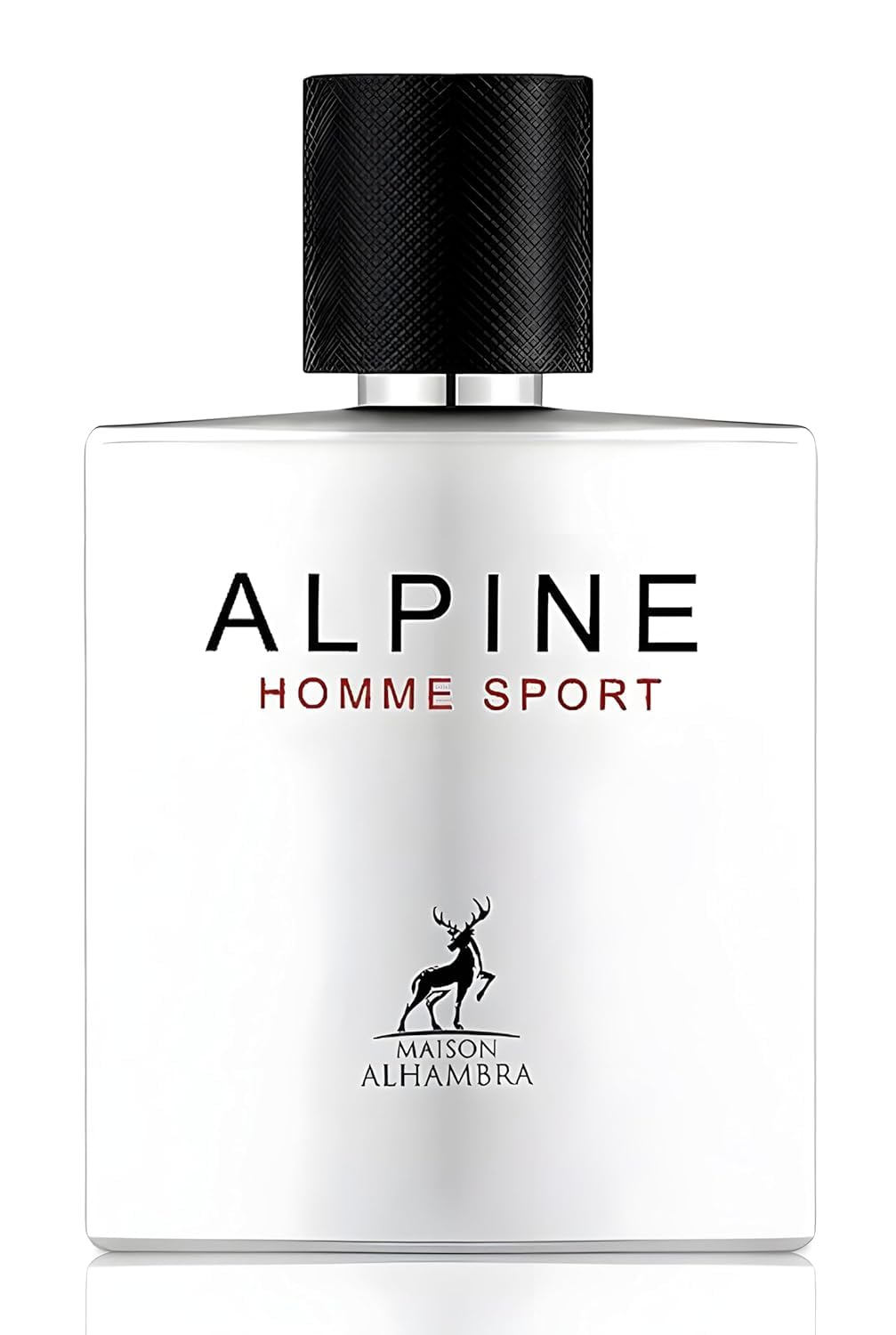 Lattafa Alhambra Alpine Homme Sport bottle front emphasizes premium design for gifting
