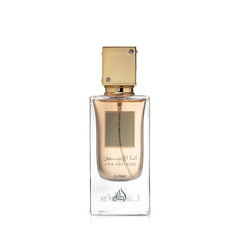 Lattafa Ana Abiyedh Poudree bottle close-up highlighting rose-forward notes for daily wear.