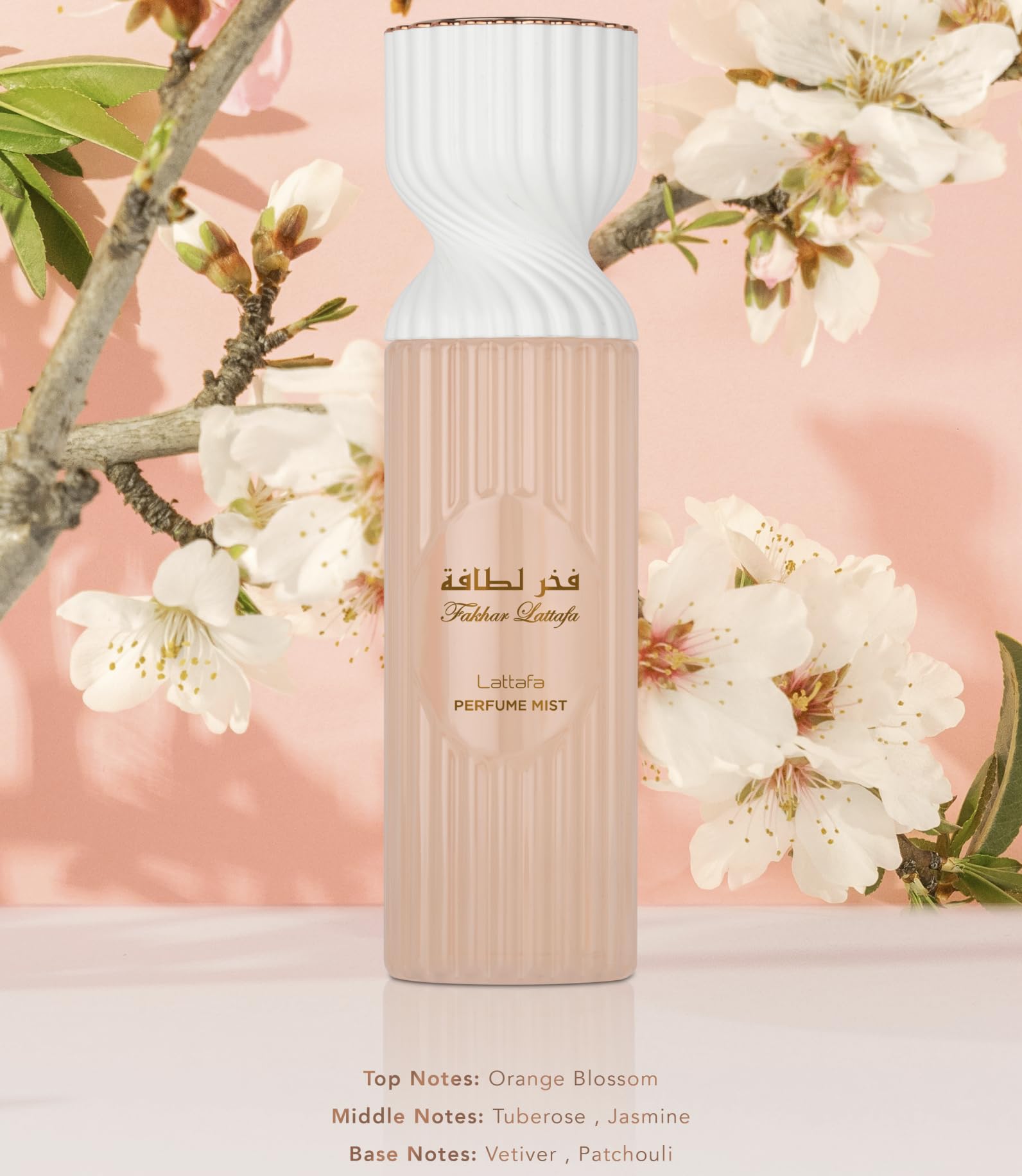 Lattafa Fakhar perfume mist showing tuberose and jasmine for a romantic, creamy floral heart