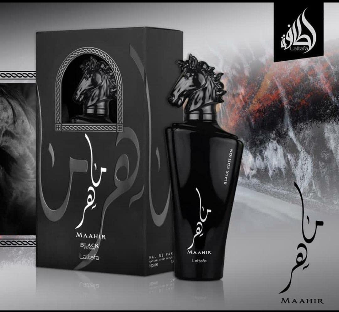 Lattafa Maahir Black Edition amber-spice profile signaling warmth and versatility