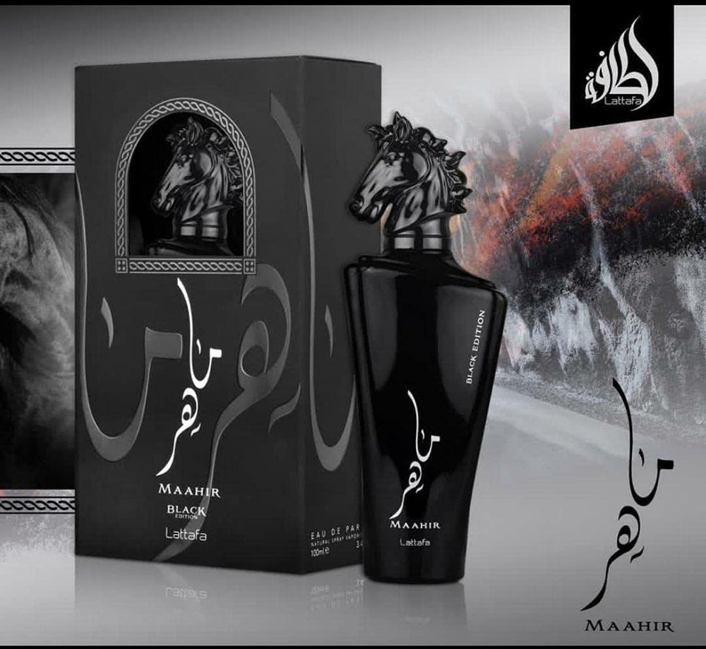 Lattafa Maahir Black Edition amber-spice profile signaling warmth and versatility