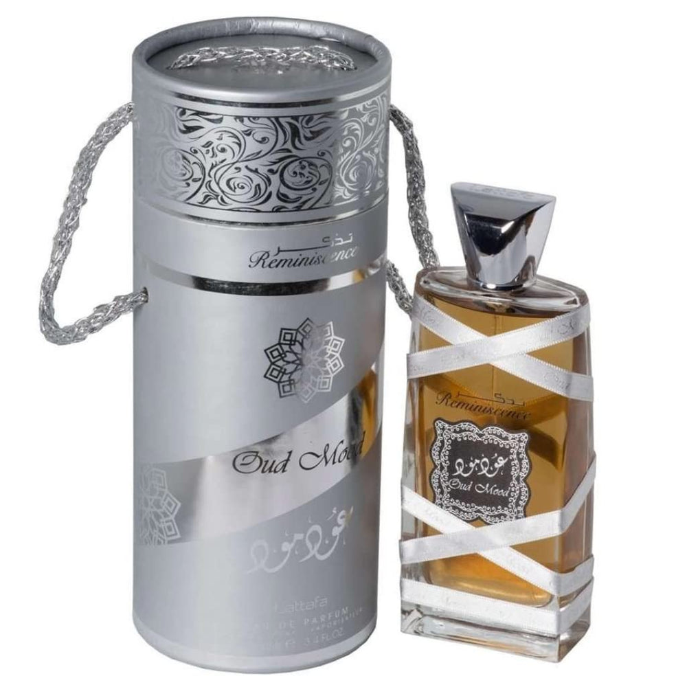 Lattafa Oud Mood Reminiscence bottle and packaging for premium look