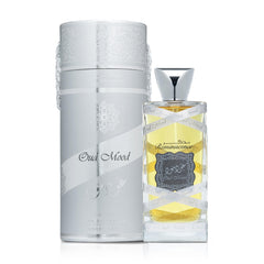 Lattafa Oud Mood Reminiscence cap close-up highlighting elegant bottle design.