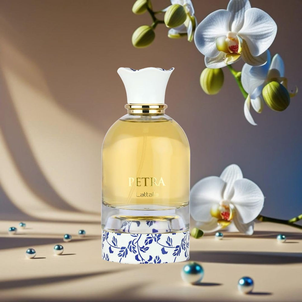 Lattafa Petra EDP base notes praline musk vanilla linger with sensual sweetness