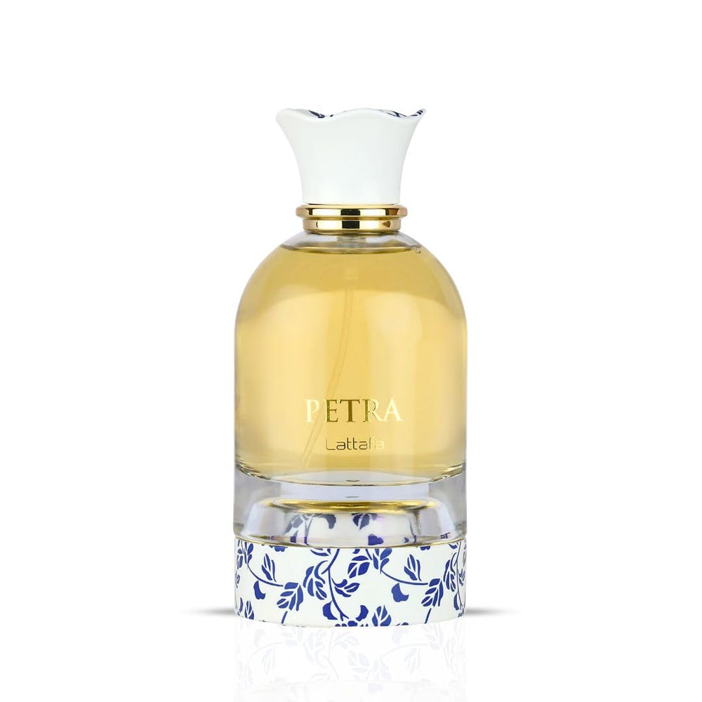 Lattafa Petra EDP close-up cap highlights premium detailing and refined presentation