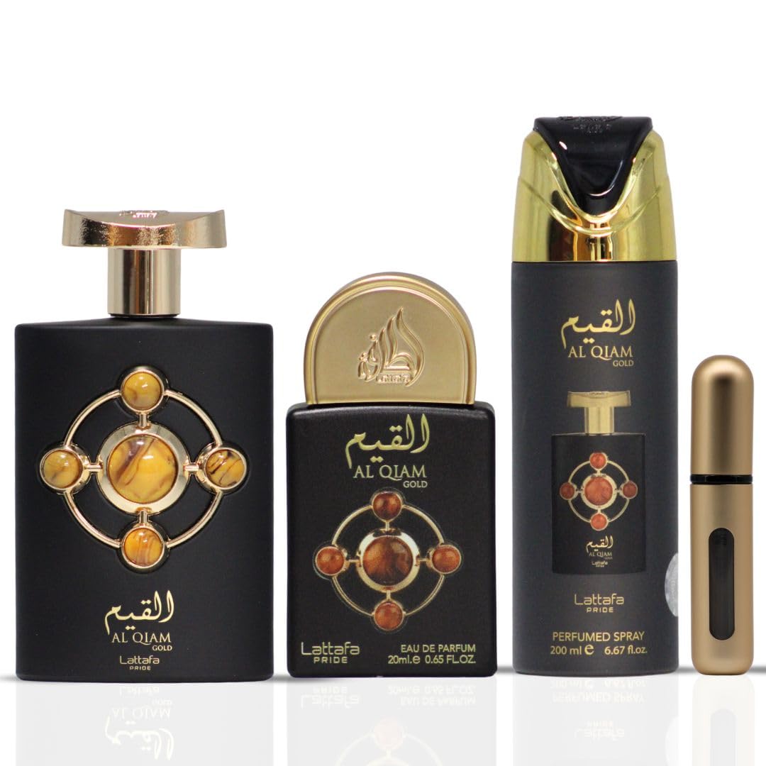 Lattafa Pride Al Qiam Gold EDP 0.65 oz bottle for travel touch-ups