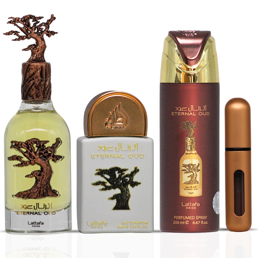 Lattafa Pride Eternal Oud perfumed spray 200ml for generous, lingering fragrance.