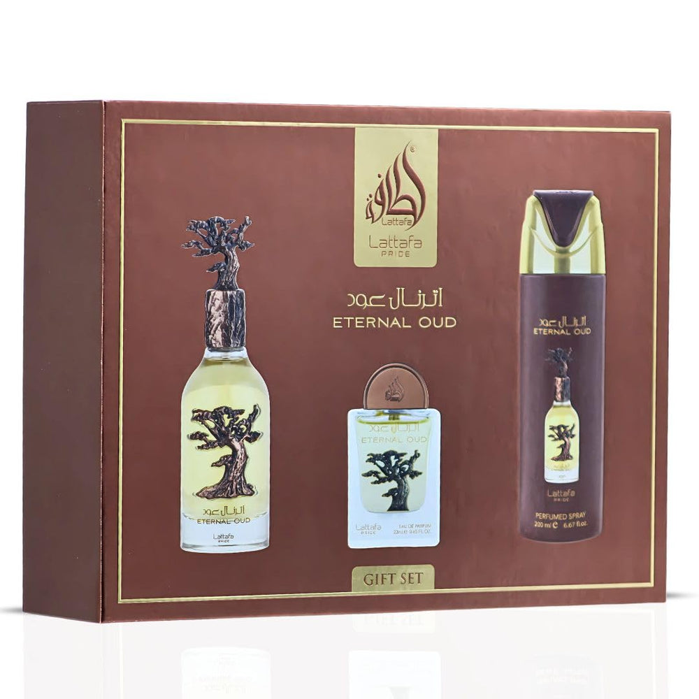 Lattafa Pride Eternal Oud gift set packaging, ideal for gifting occasions.