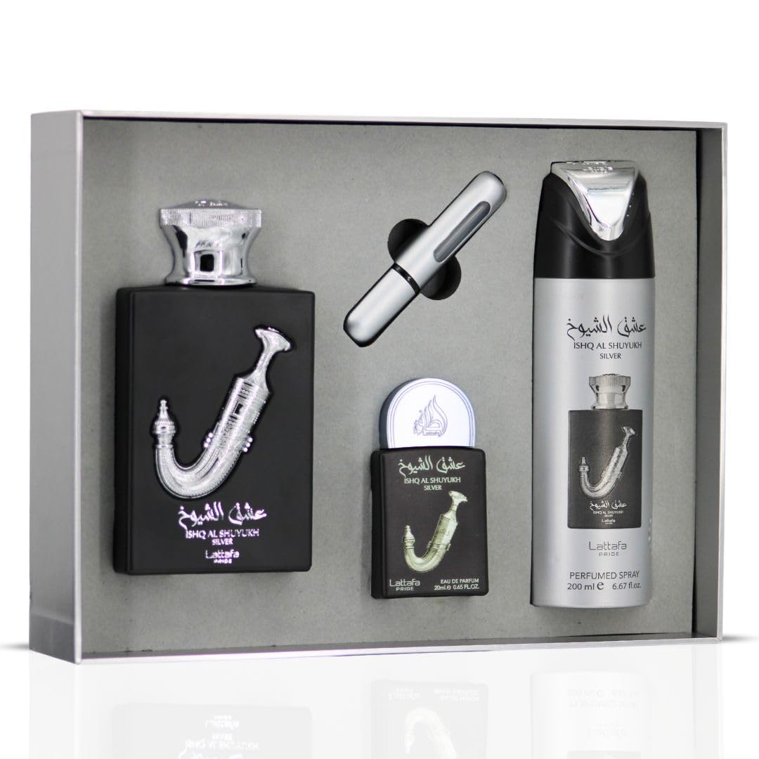 Lattafa Pride Ishq Al Shuyukh Silver 0.65 oz bottle for on-the-go scent touch-ups.