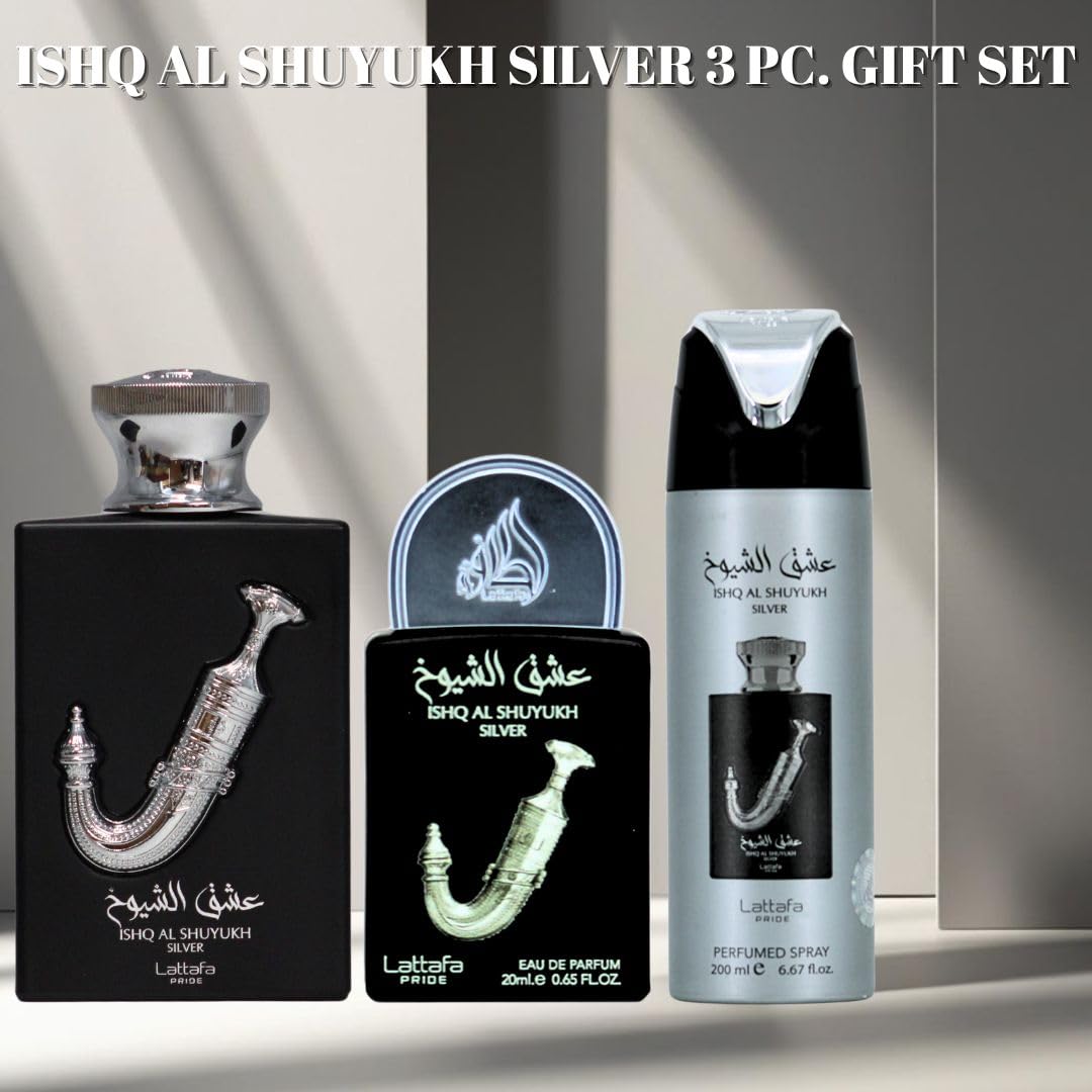 Lattafa Pride Ishq Al Shuyukh Silver packaging highlights luxury packaging and anticipation.