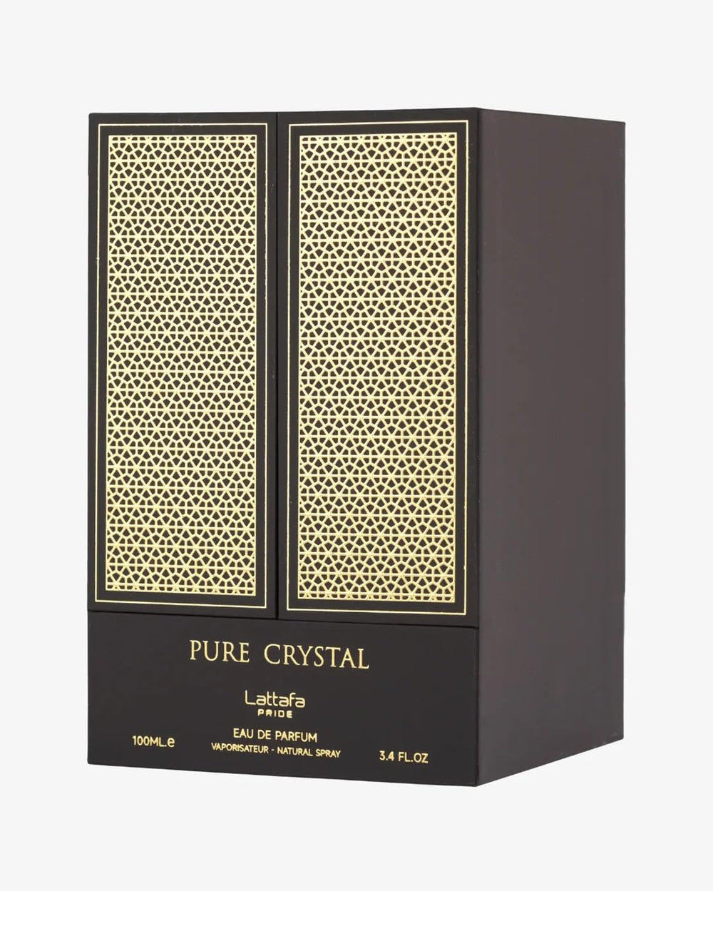 Lattafa Pure Crystal Pride packaging box highlighting premium presentation.