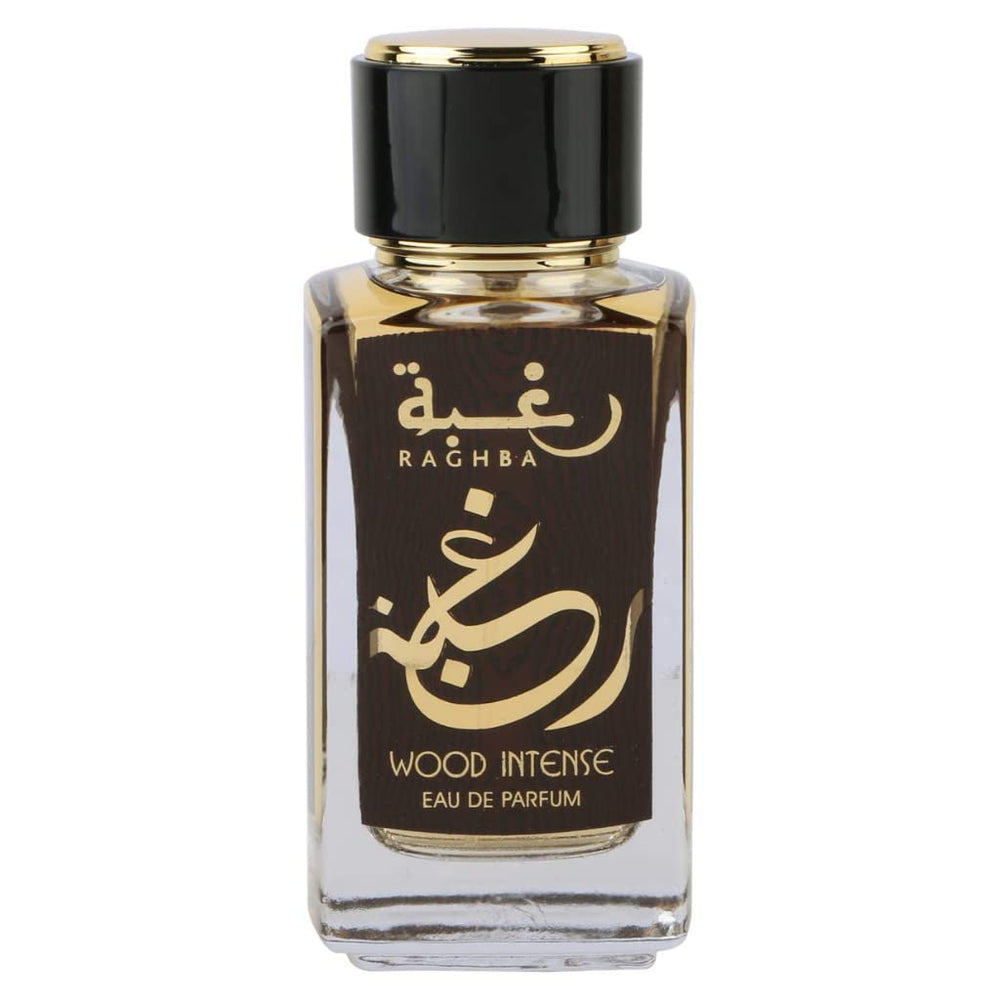 Lattafa Raghba Wood Intense cap highlights premium packaging