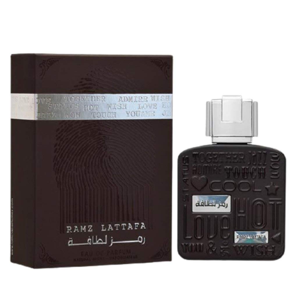 Lattafa Ramz Silver bottle front, versatile unisex fragrance for evenings.