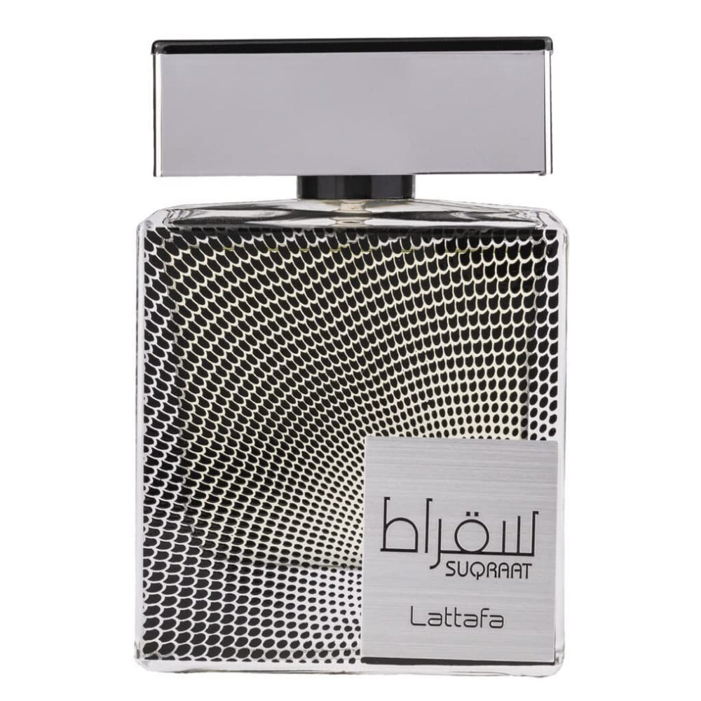 Lattafa Suqraat bottle top view, showcases masculine design for daily wear.