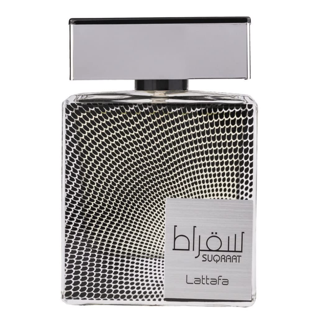 Lattafa Suqraat bottle top view, showcases masculine design for daily wear.